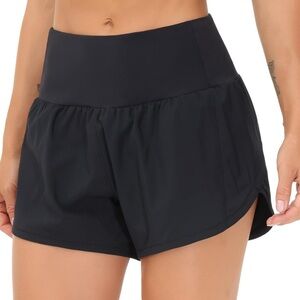 The Gym People | Black High Waisted Athletic Shorts | Pockets, Quick Dry